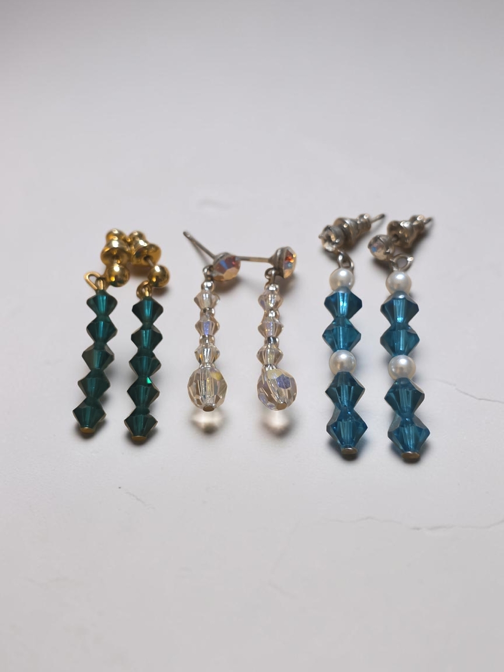 Handcrafted Teal Crystal Drop Earrings - Set of Three